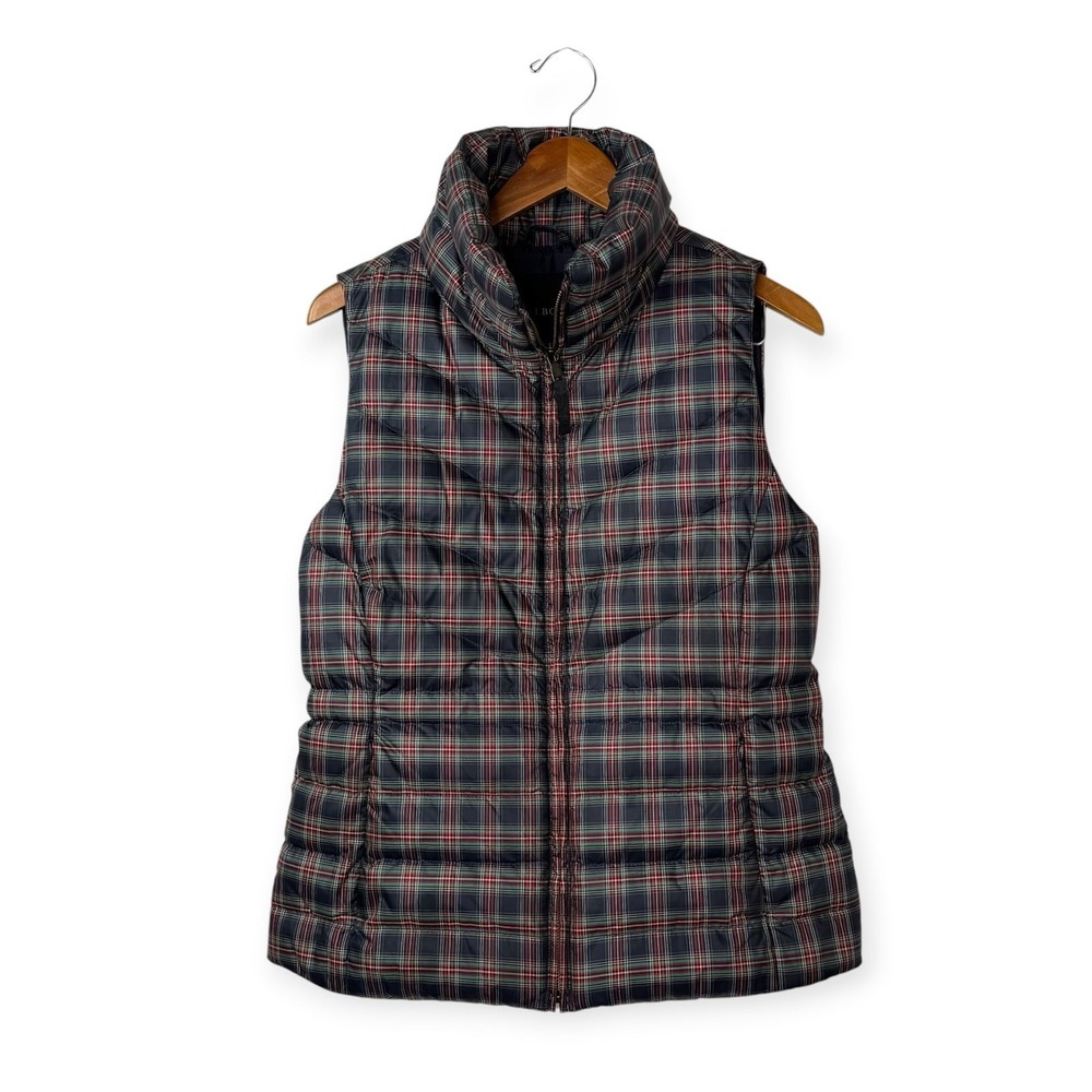 Talbots Womens Plaid Down Puffer Vest Sz S Quilted Preppy Core Outdoor Cozy EUC